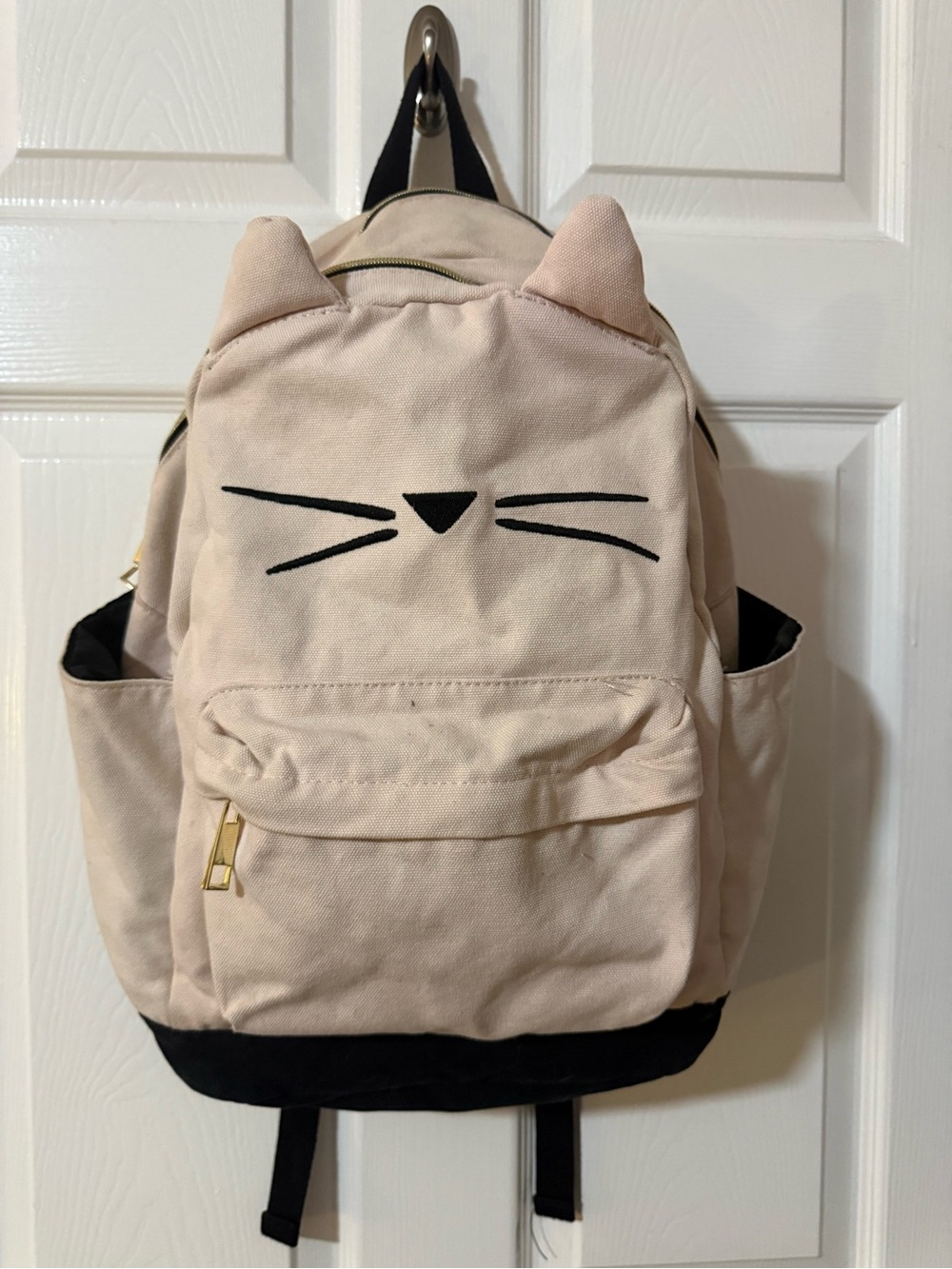 Pottery Barn Teen blush Cat Face Canvas Backpack with Black Base